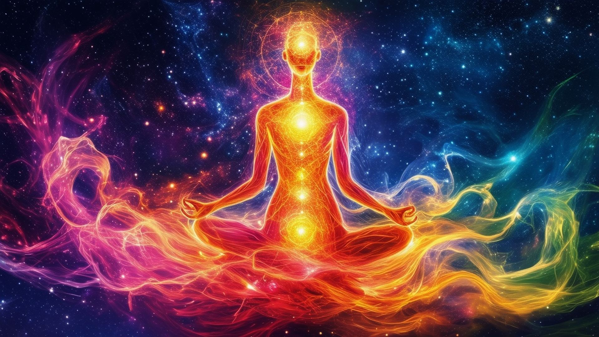 Representação do Reiki: a energia vital fluindo entre o universo e o corpo humano