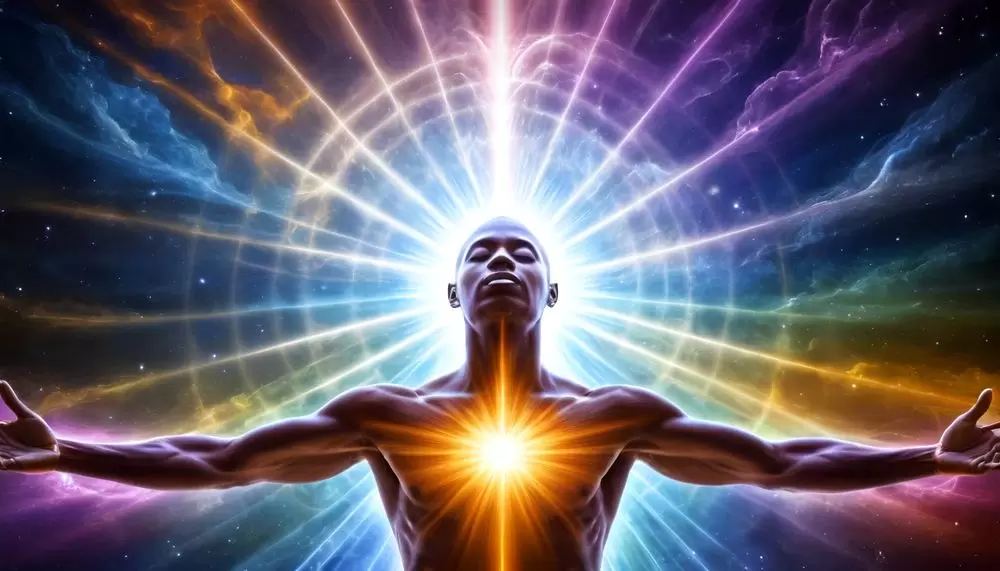 Representação de uma alma de alta vibração irradiando luz e energia positiva