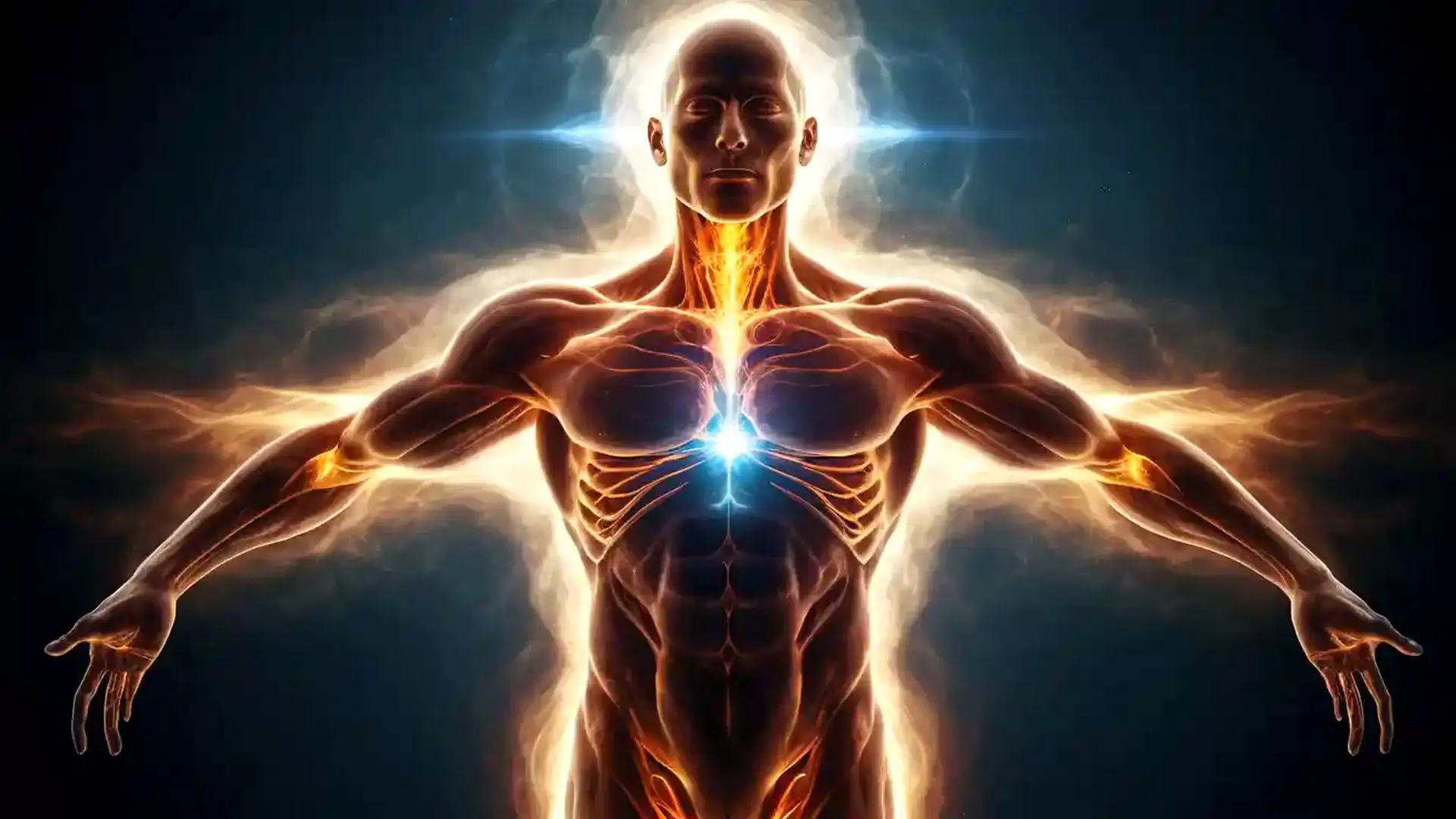 um corpo humano se transformando em luz, simbolizando a transmutação